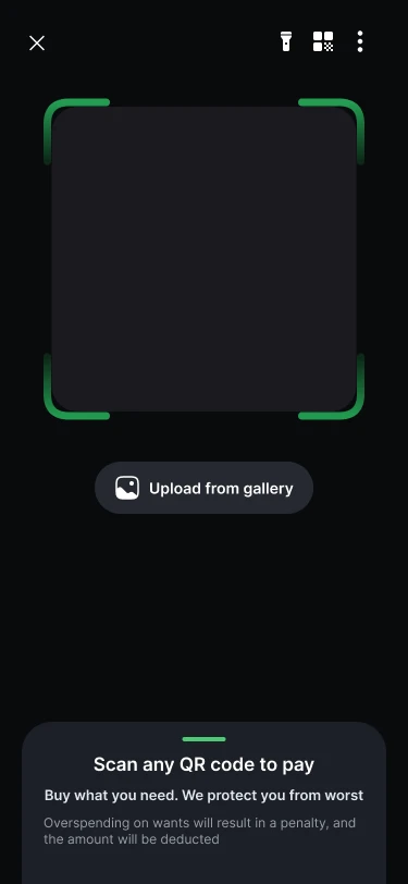 QR scanner with a green scan frame
