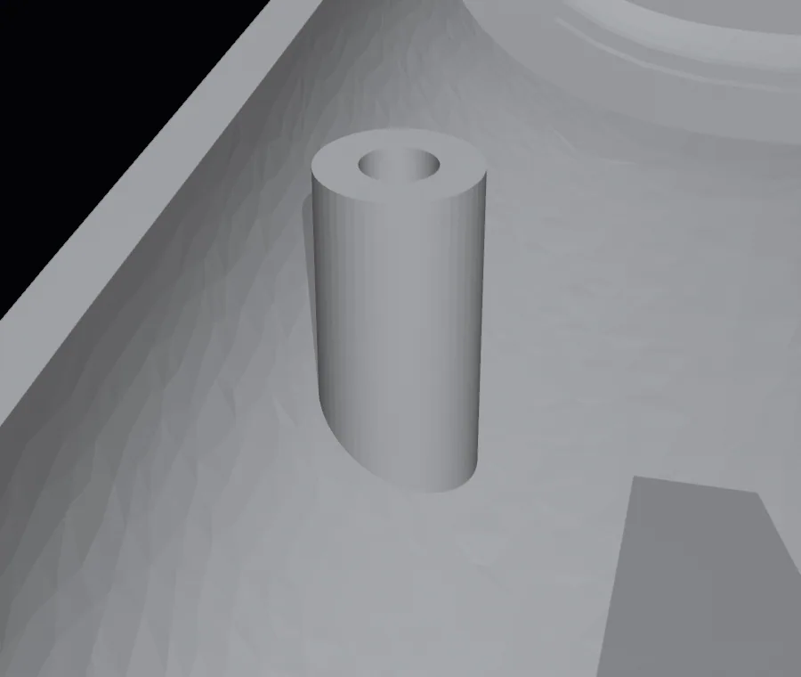 Before: a bare 6 mm screw tube standing in the shell